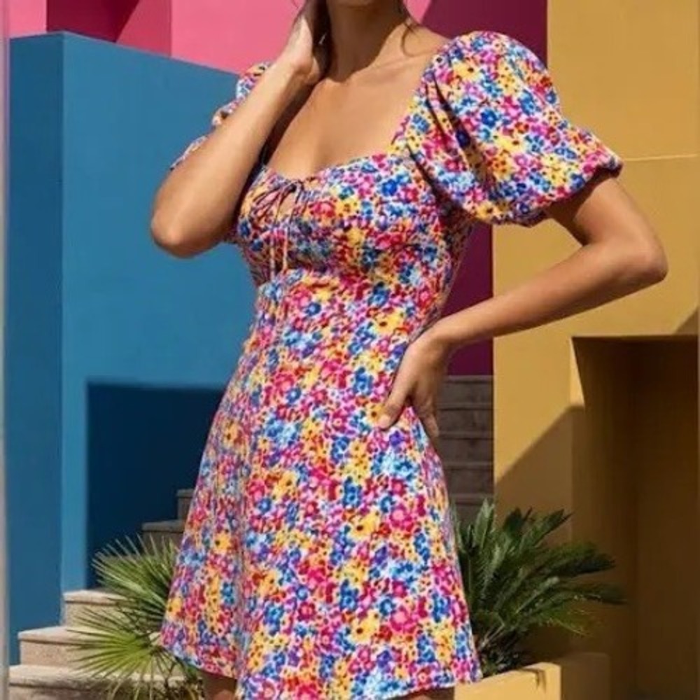 NWT For Love and Lemons Sasha Multicolor Floral Mini Dress (MSRP: $250) Medium
